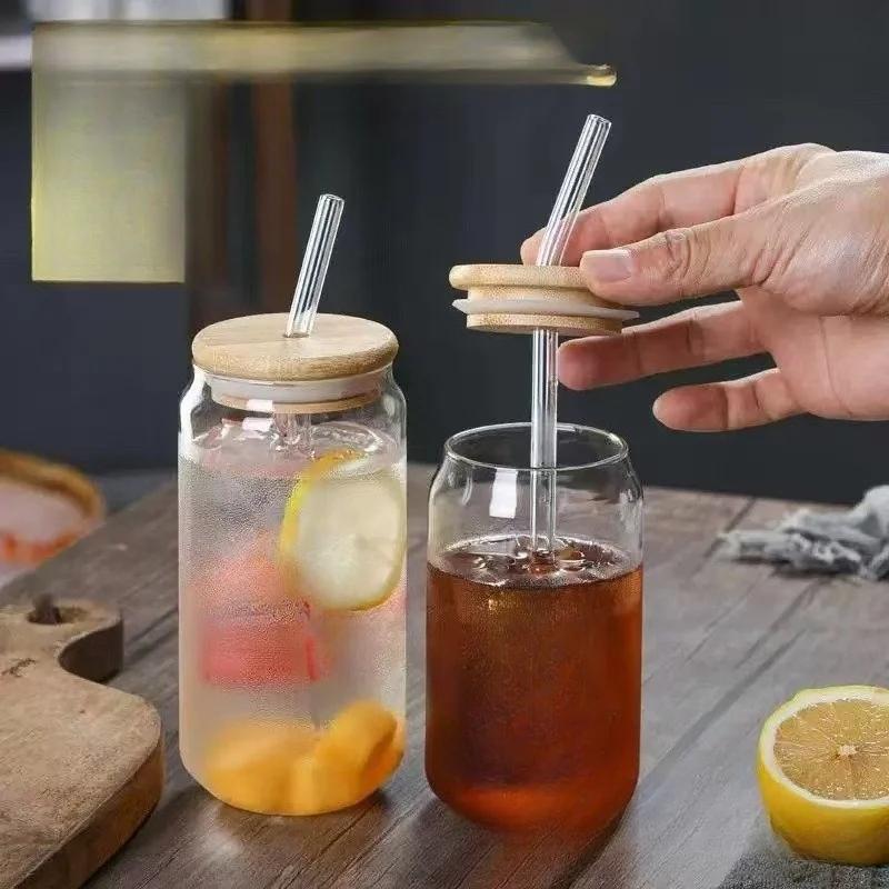 1pcs Coke Cup Borosilicate Glass Straw Cups Wooden Lid Can Water Cup Juice Cold BrewCup Straw Cup Wholesale