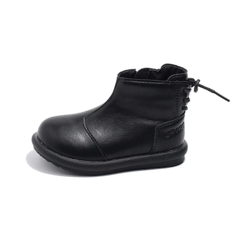 2024 Children Leather Shoes for Girl Autumn New Fashion Versatile Korean Style Soft Anti-slippery Side Zipper Casual Short Boots