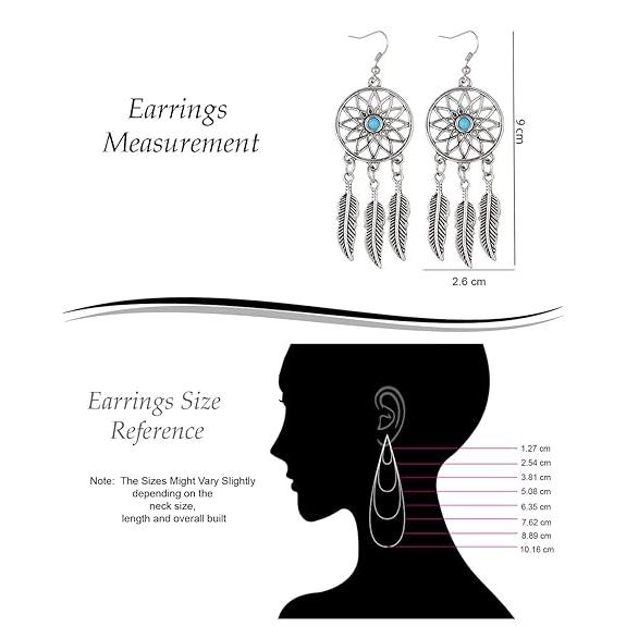 Valentinstagsgeschenk, oxidiertes Silber, schwarzes Metall, Messing und türkisfarbener Magnesitstein, hängende Traumfänger-Ohrringe für Frauen/Mädchen (blau)