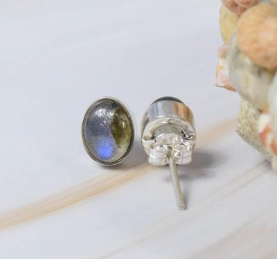 Labradorit drágakő Bedugós fülbevaló, Női bedugós, Ajándék neki, 925 Sterling ezüst, Egyszerű bedugós
