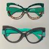 Mężczyzna Kobiety Okulary Oversize Cat Eye Stylowy Design Zielone Szkła Szykowne Okulary w Panterkę Linia Modowa Ozdobna Oprawka Szare Okulary Uroczy Styl Lasses