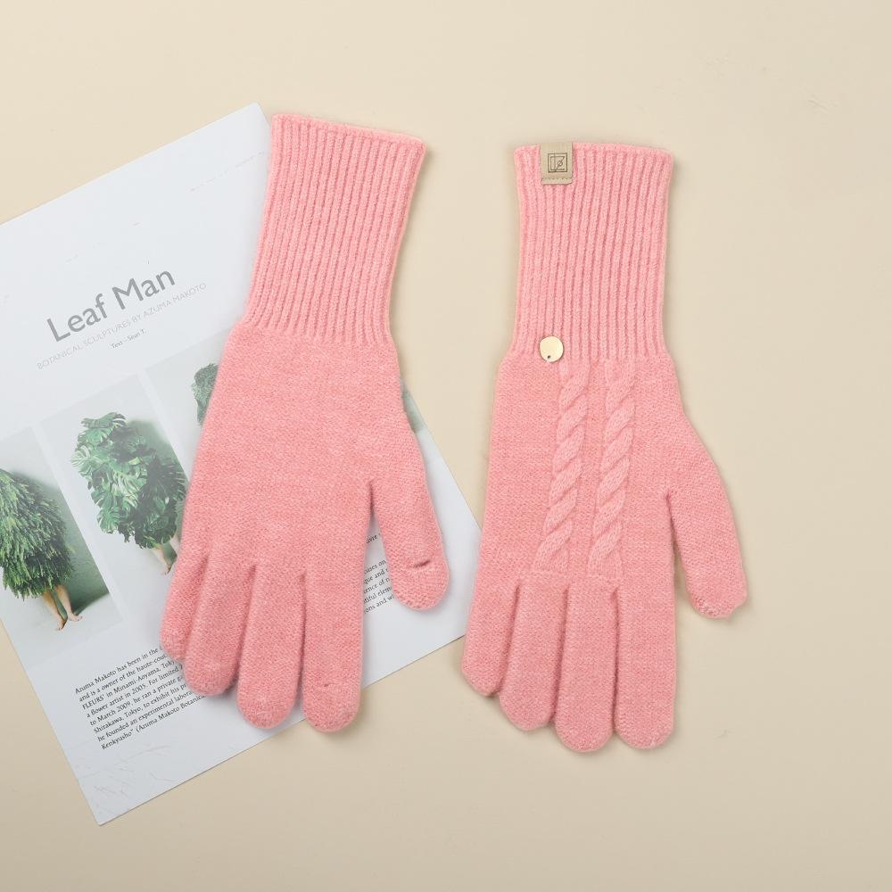 Gloves for Women In Autumn and Winter Thickened Warm Student Knitted Gloves Korean Cute Versatile Electric Bike Yarn Gloves
