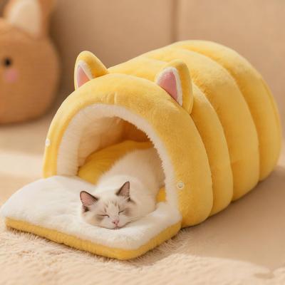 Semi-Enclosed Cat Sleeping Bed Cold Weather Cat Warming Dome Bed Winter Warm Shelter for Bedroom Balcony Animal Kittens