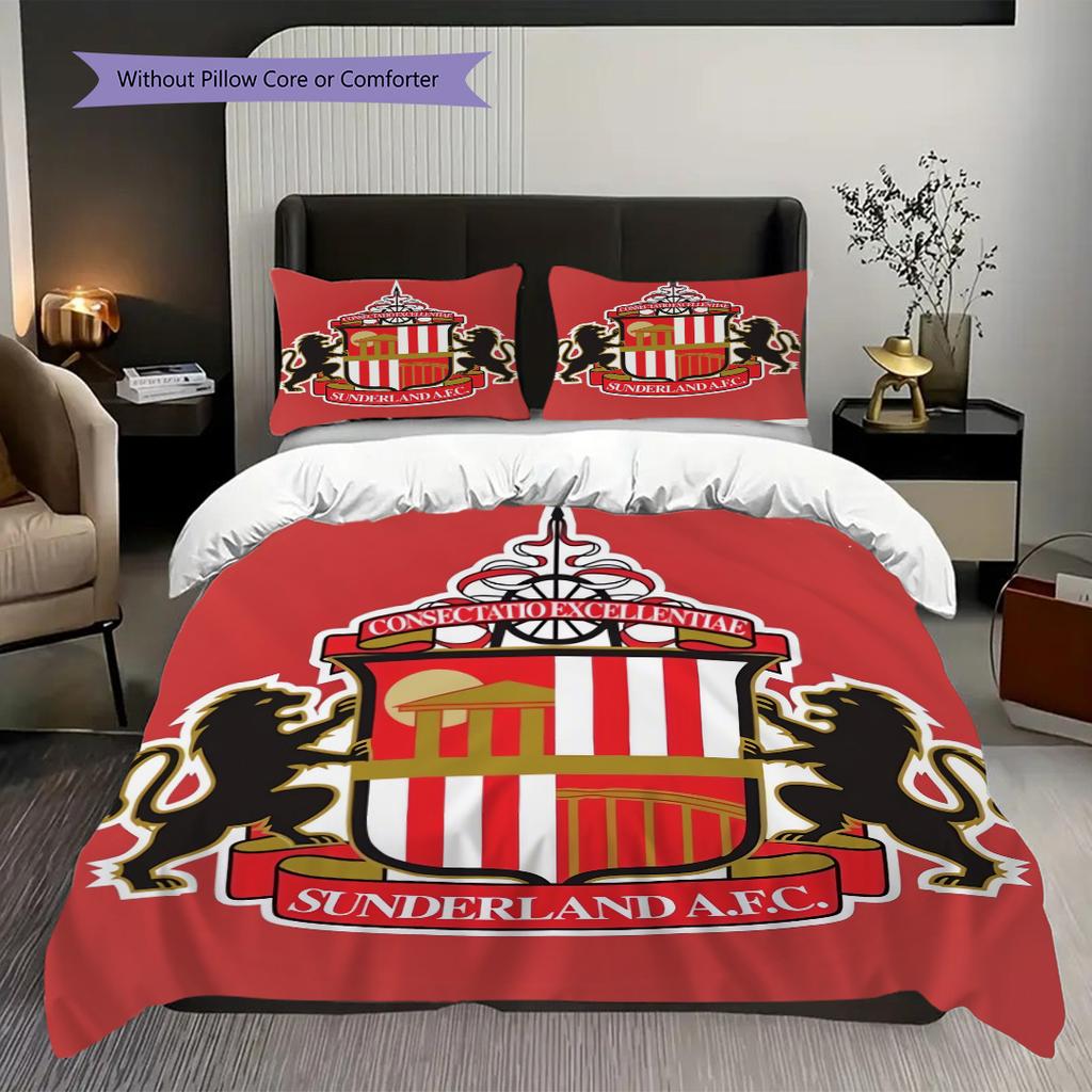 Biancheria da letto con evoluzione dello stemma del Sunderland Football Club (1 * copripiumino + 2 * federa, senza nucleo) Set biancheria da letto piatto 2D Morbido e confortevole