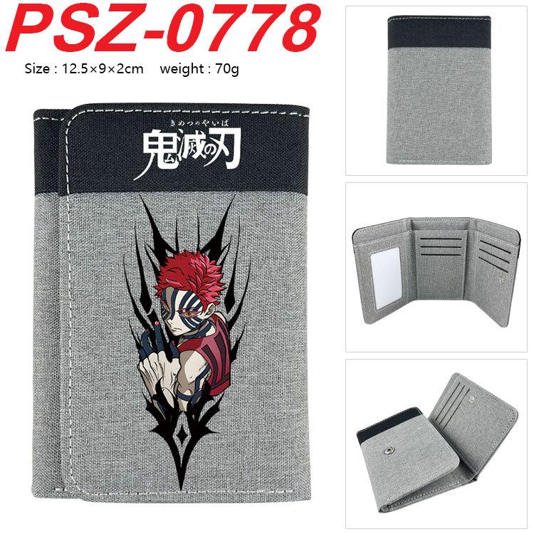 Japan Cartoon Comics Demon Slayer Color-blocked Tri-fold Flap Wallet with Snap Closure Portable Canvas Pocket Coin Purse 7565 KTB