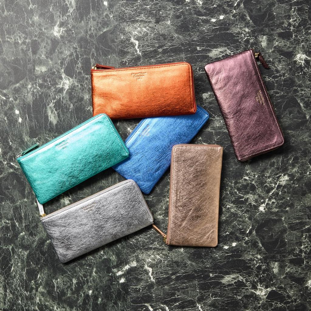 [VOICE] Graffiti Italian Cowhide Leather Women's Ultra-Thin L-Zip Long Wallet in Silver, Gift Boxed