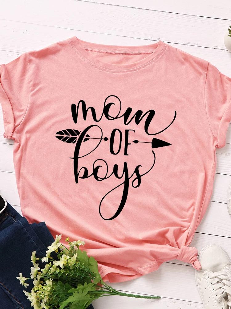 Mom of Boys Arrow Print T Shirt Women Short Sleeve O Neck Loose Tshirt Summer Women Causal Tee Shirt Tops Camisetas Mujer