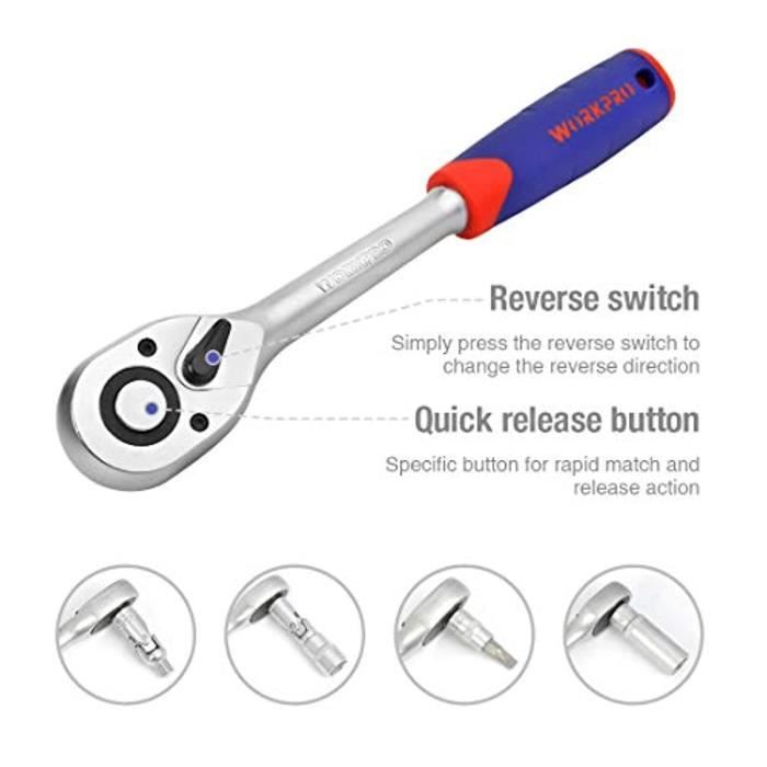 Coffret de Douilles - WORKPRO - 108 pièces - Acier Cr-V - Clés à Cliquet 1/2 et 1/4 - Usage Polyvalent