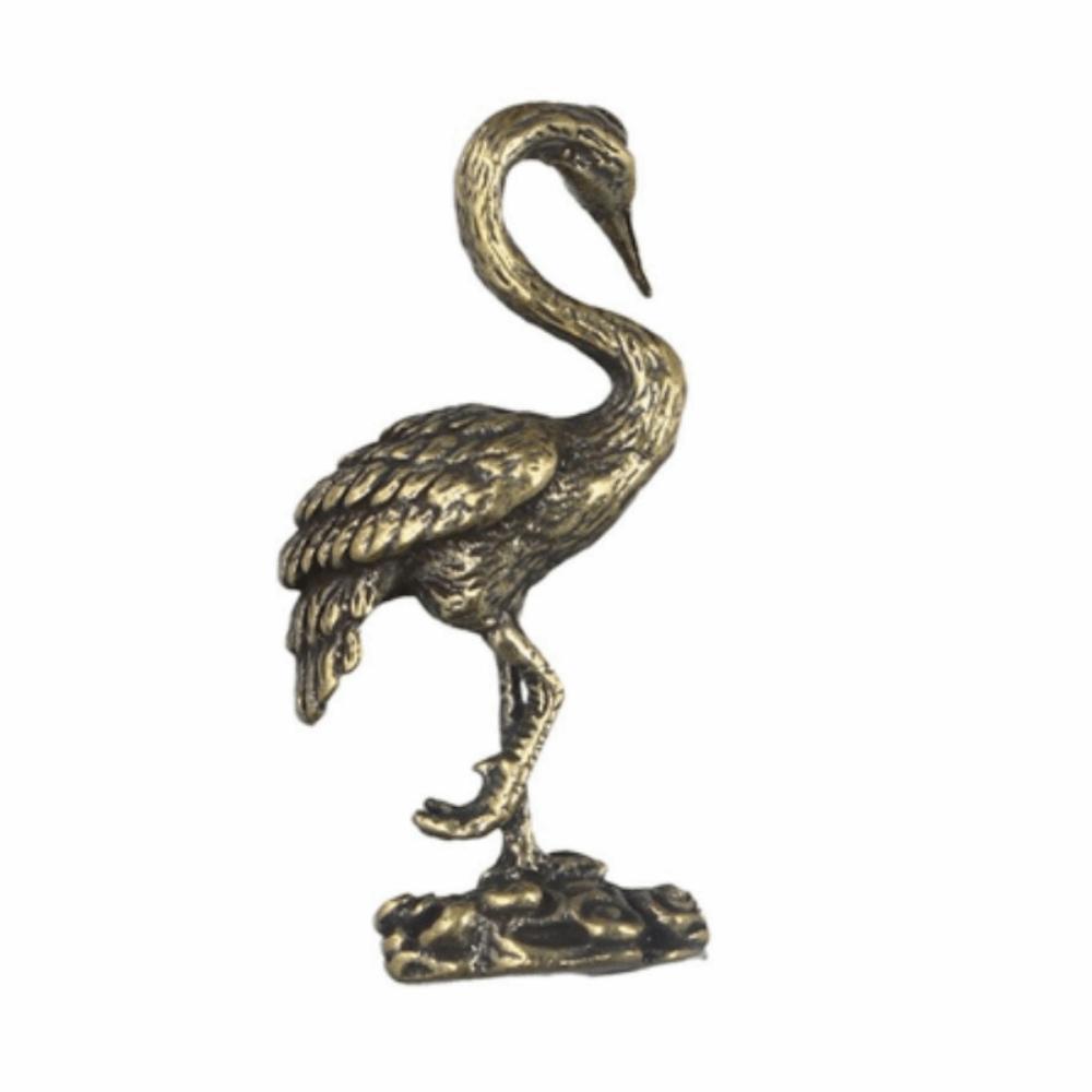 Copperware Crane Figurines Pure Brass Brass Miniatures Red-crowned Crane Sculpture  Handle Decor