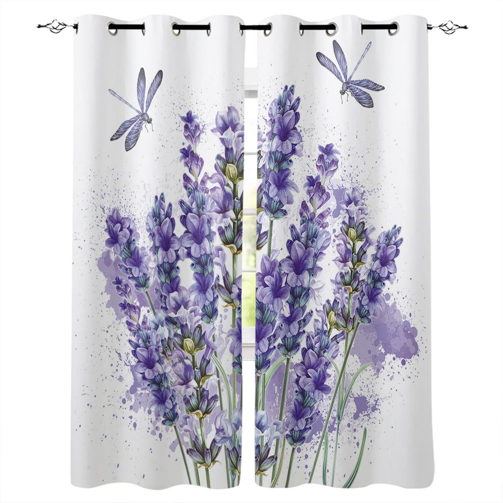 Purple Lavender Flowers Window Curtain For Living Room Bedroom Home Decor Kitchen For Window Drapes