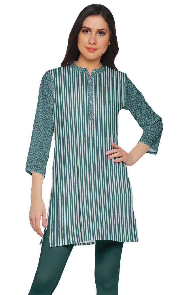 Moomaya Printed Side Slit Short Kurta Tunic For Women Summer Wear Ladies