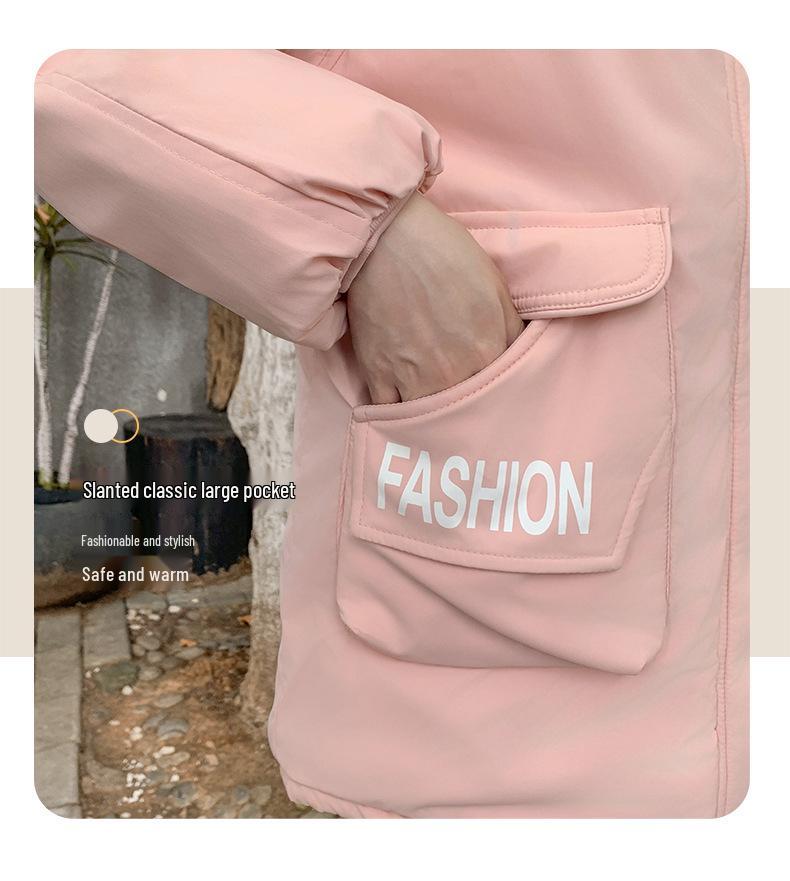 Women's Mid-Length Slim Fit Cotton Parka with Large Fur Collar - Korean Style, Plus Velvet, Thick, and Warm for Winter 2026.