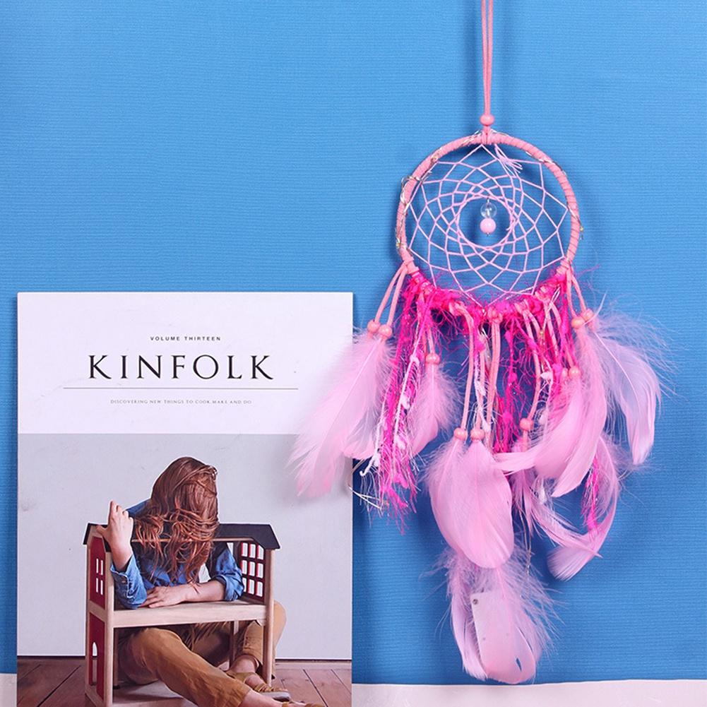Wall Hanging Pink Feather Dreamcatcher Pendant Gift with Night Light for Home Party Decoration