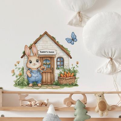 Bemalte Cottage Kaninchen Schlafzimmer Wohnzimmer Arbeitszimmer Heim Hintergrund Verschönerung Wandaufkleber
