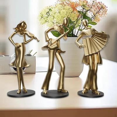 3Pcs Musician Figurine Sculpture Resin Craft Creative Music Player Statue Ornament for Table