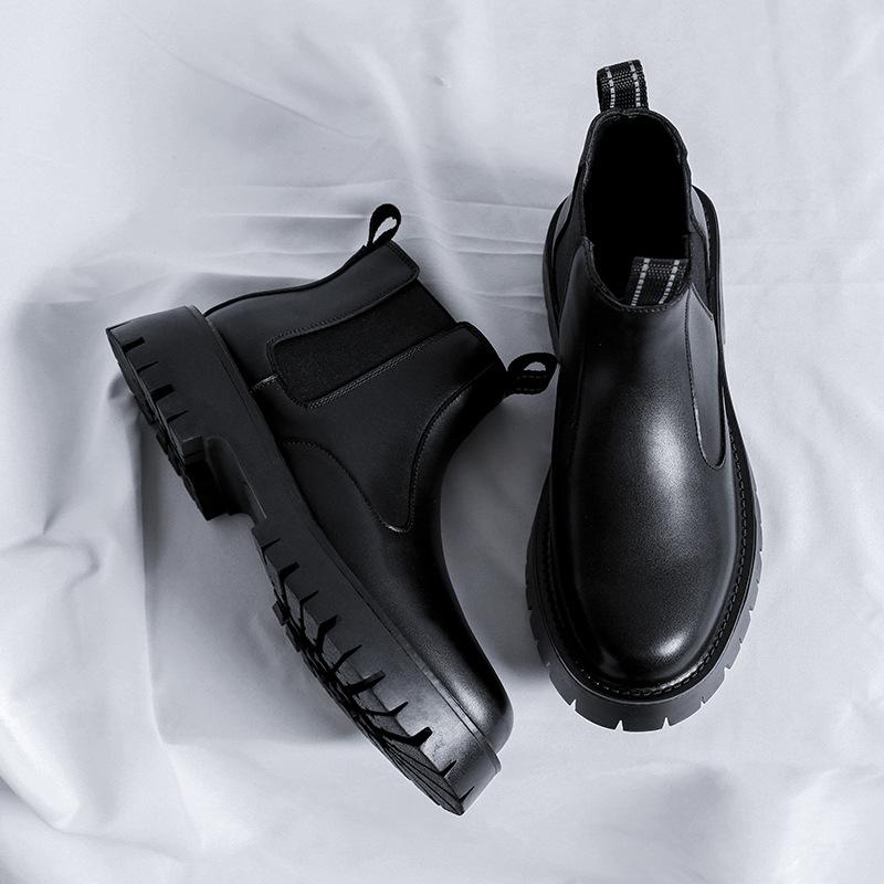 men casual chelsea boots genuine leather shoes business office dress autumn winter cowboy ankle boot trend platform botas hombre