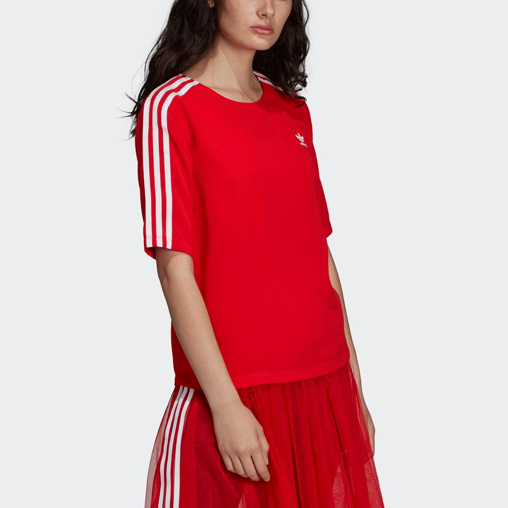 Adidas Originals 3-Stripes Tee Casual Retro Sports Crew Neck Striped Short Sleeve Women Tops Red DW3888