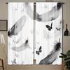Minimalist Black White Feather Butterfly Curtains Monochrome Print Sheer Drapes Home Decor Bedrooms Made Of Polyester Master Bedroom