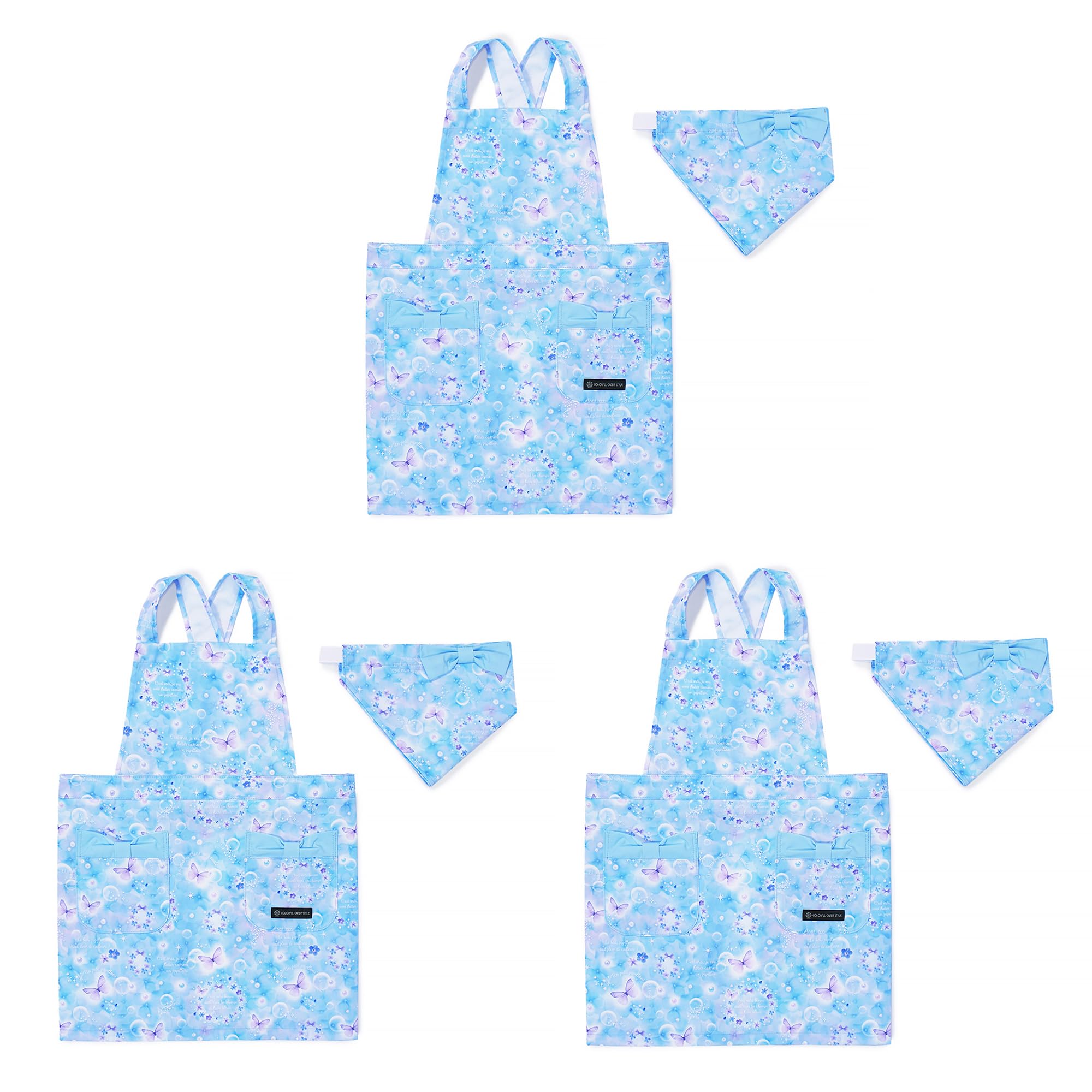 

COLORFUL CANDY STYLE Back Cross Apron Water Repellent No Iron Moonlight Butterfly 3 Piece Set Girls Cute Kids Apron Triangle Scarf Set Kids Apron