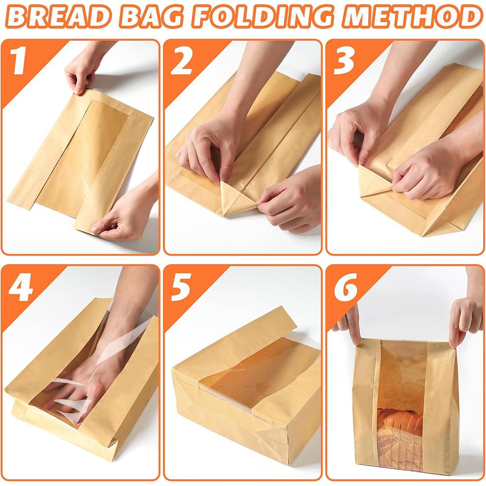 LMETJMA პურის დიდი ჩანთები ხელნაკეთი პურის მაწონისთვის ქაღალდის პურის ჩანთები სუფთა ფანჯრით საცხობი ჩანთები ნამცხვრების ნამცხვრებისთვის JT298