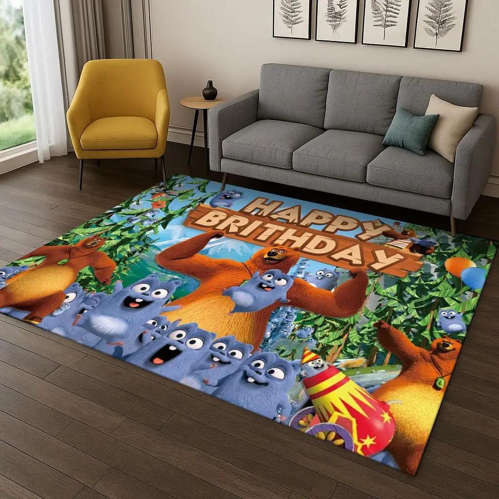 3D Grizzy and The Lemmings Cartoon Carpet Rug for Bedroom Living Room Sofa Home Decor,kids Game Area Rug Non-slip Floor Mat Gift