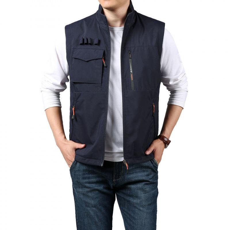 Vestă bărbați toamnă și iarnă față-verso tată fără mâneci guler înalt multi-buzunare vestă cu uscare rapidă vestă mărime mare