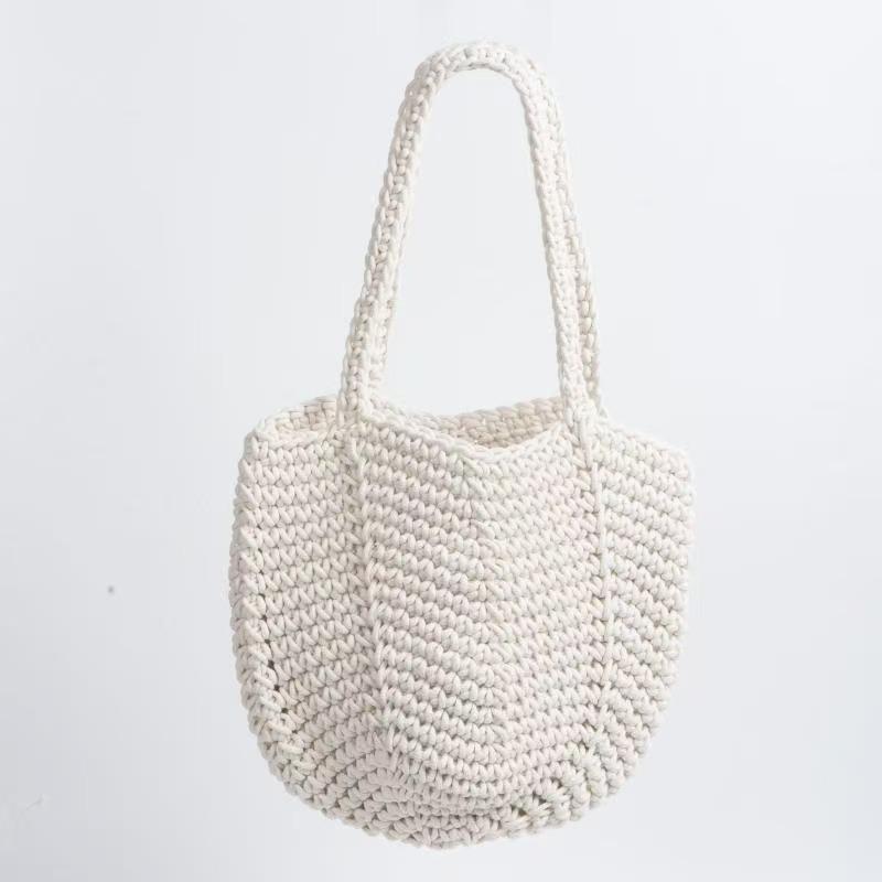 New shoulder cotton thread straw bag hand-woven bag women's large capacity bucket bag versatile seaside resort sand
