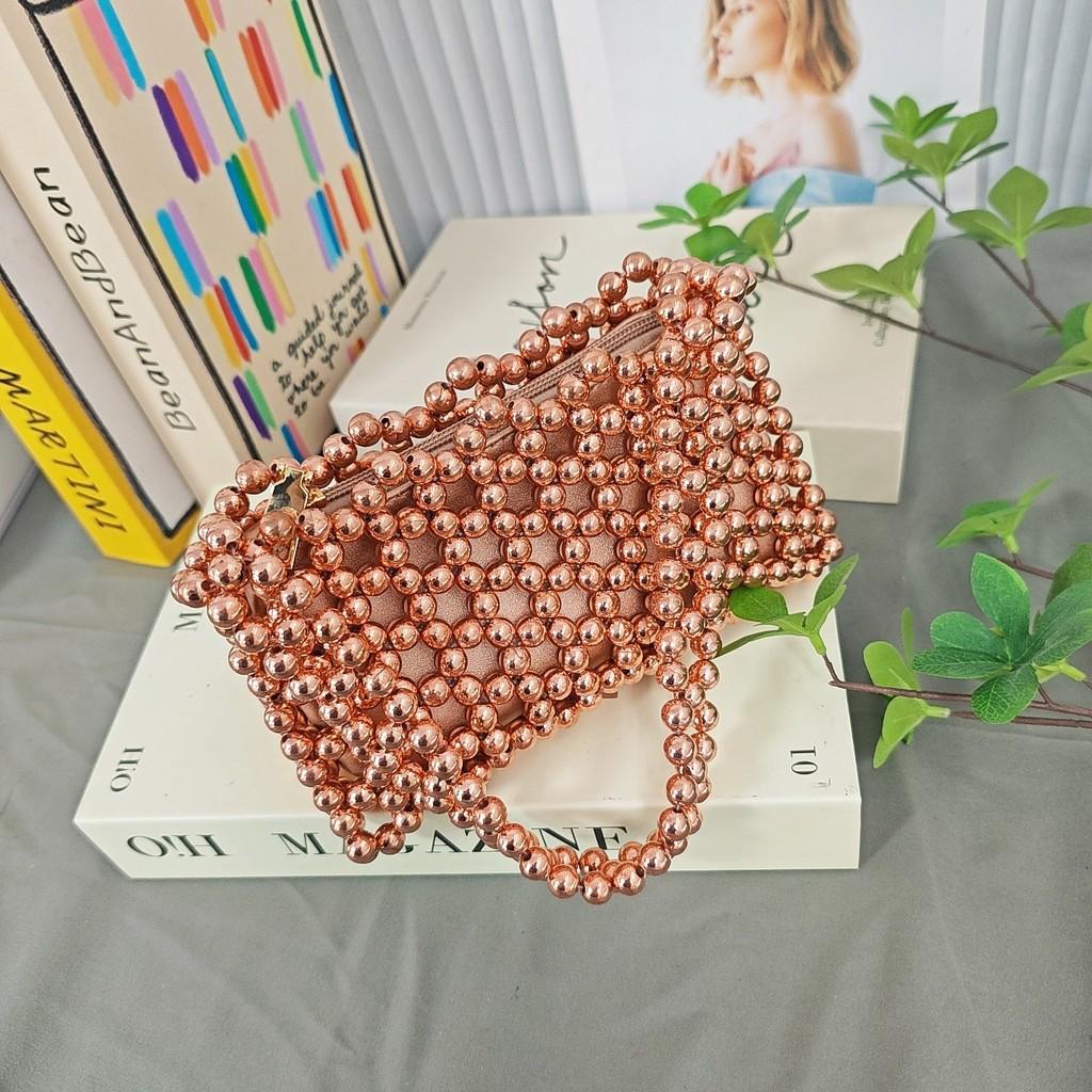 Acrylic Beaded Handwoven Clutch Bag With Zipper Closure For Daily Fashion