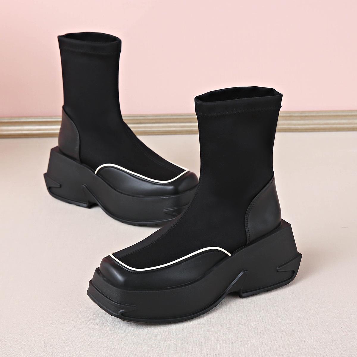 

Женские ботинки Мартина 2025 новые на толстом каблуке тонкие короткие ботинки женские на толстой подошве из летучей ткани осенне-зимние универсальные модные педали 42