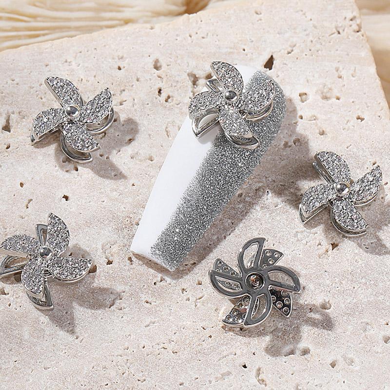 

Дизайн ногтей вращающаяся вертушка ювелирные изделия большая вертушка золотой, серебряный циркон украшения для ногтей украшения для ногтей