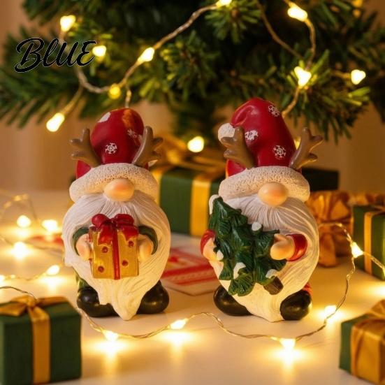 Indoor Christmas Decoration Gnome Figurine Resin Red Santa Dwarf Statue with Tree/Gift Box Festive Ornament for Showcase Tomte Swedish Nordic Table