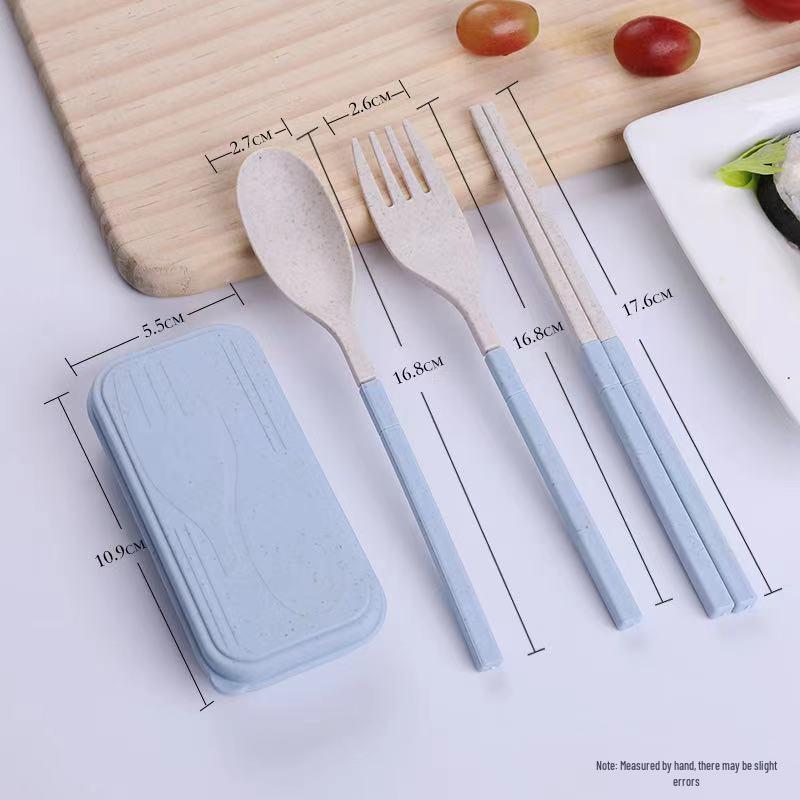 Foldable Wheat Straw Cutlery Set with Knife, Fork, Spoon, Chopsticks & Detachable Box - 3 Piece Portable Gift Set. Three-Piece Set (Fork, Spoon, Chopsticks)