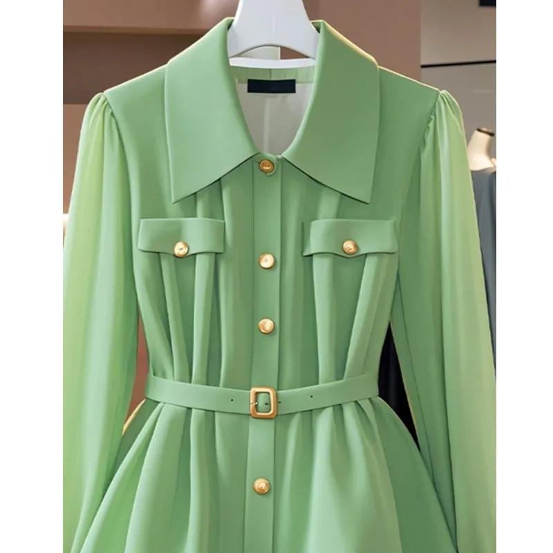 Lente/Zomer Dames Overhemd Effen Kleur Enkelrijig Lange Mouwen High-End Chic Tops Dames Blouse Dames Overhemd Groen