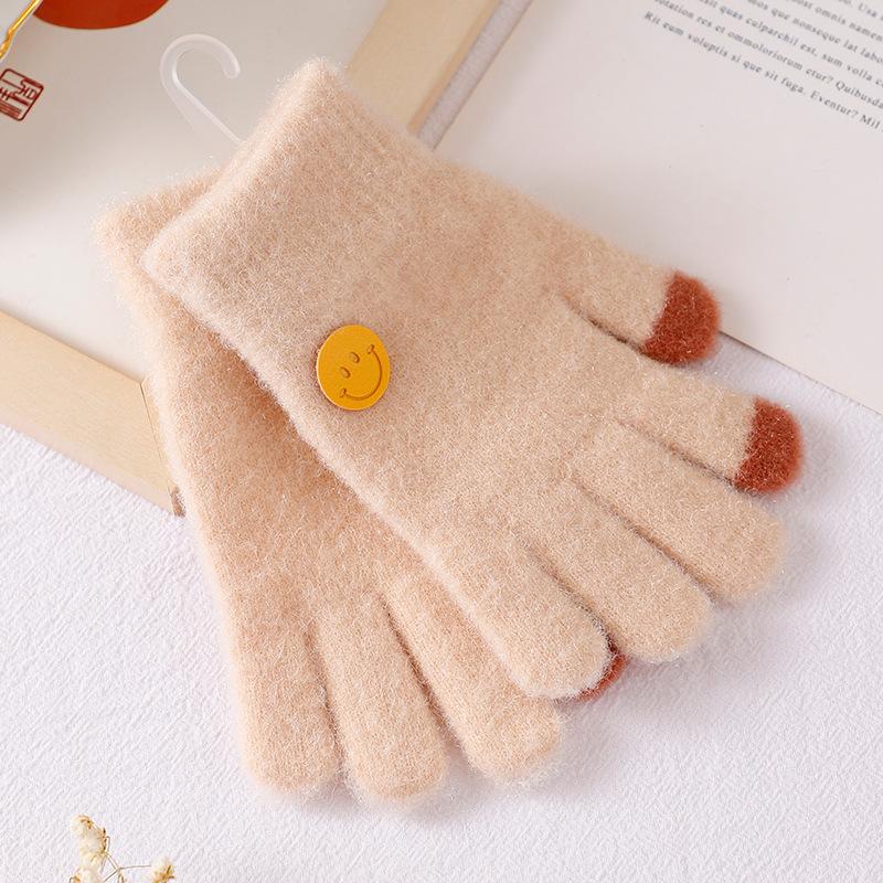 New children's children's gloves winter baby five-finger gloves boys and girls warm cartoon middle children's writing gloves winter