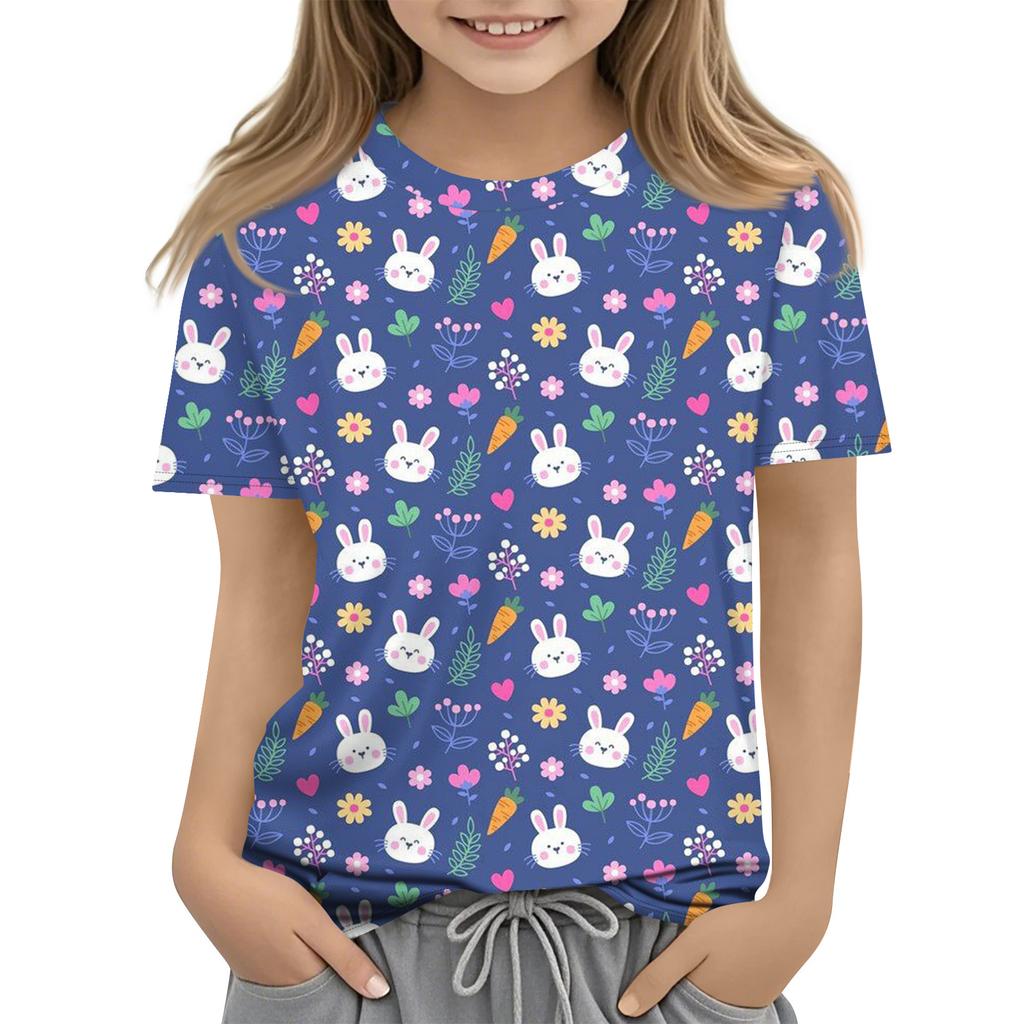 Children's Easter Printed Round Neck Short Sleeved Casual T-shirt
