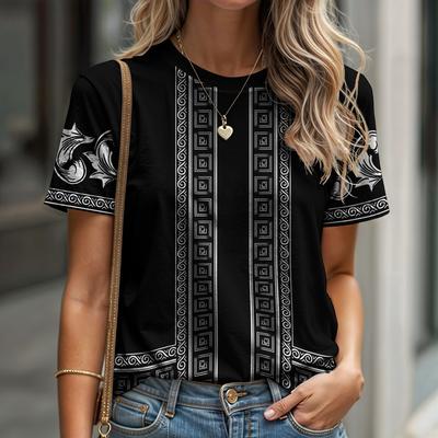 Leisure Sports Women's T-shirt Top Summer Round Neck Short Sleeved Loose Breathable Lightweight Fabric Shirt