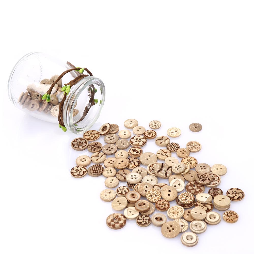 50pcs/bag Mixed flower style Carved wooden Round Sewing Buttons DIY Craft Scrapbooking Wood Buttons Fitted Scrapbooking Sewing