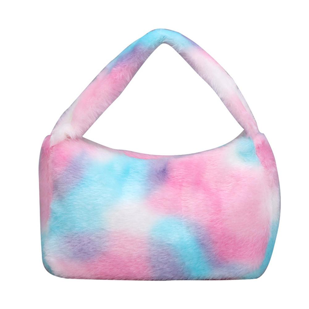 Rainbow Shoulder Bag Simple Fashion Furry Bag Large Capacity Fluffy Tote Bags Colorful Top-handle Bag for Autumn Winter