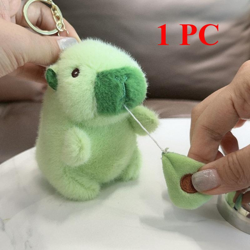 Cute Avocado Capybara Plush Pendant Pulling Rope Vibrate Capybara Plushie Toy Doll Keychain Capibala Bag Hanging Ornaments