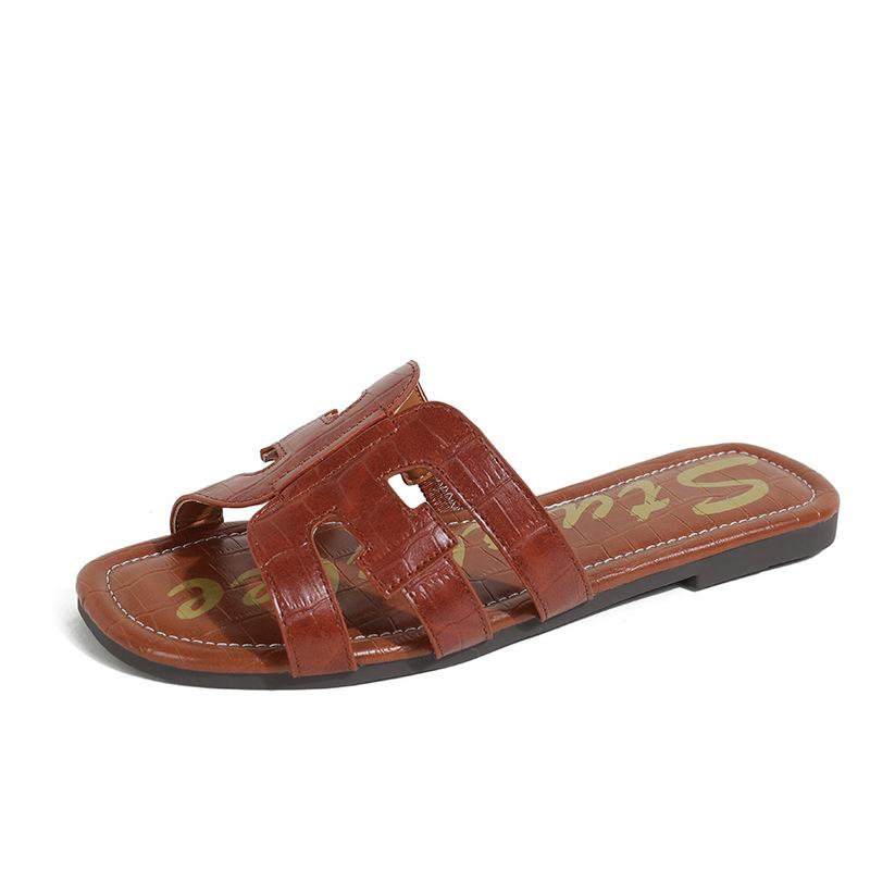 

Тапочки женские для улицы 2025 новая весенне-летняя мода универсальные на плоской подошве сандалии для пляжа и путешествий с узором под ящерицу 40 коричневый