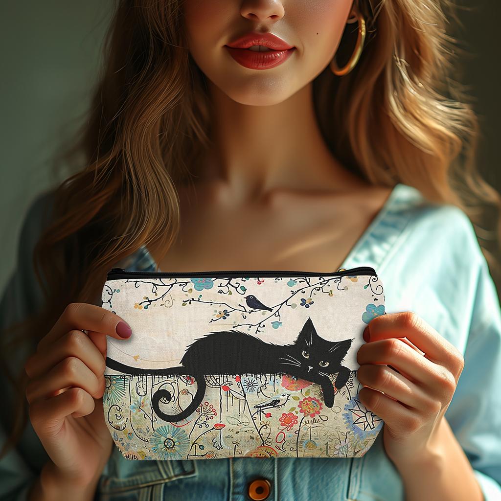 Retro Cat Pattern Makeup Bag Travel Storage Bag  Multi-functional Portable Toiletry Bag