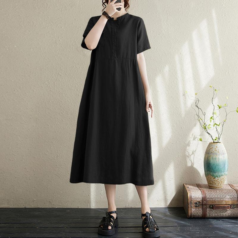 

ZANZEA Жіноча повсякденна літня сукня з круглим вирізом та короткими рукавами 5XL чорний