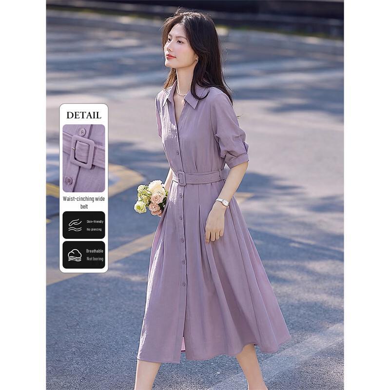 Women s Vintage Elegant Shirt Midi Dress M