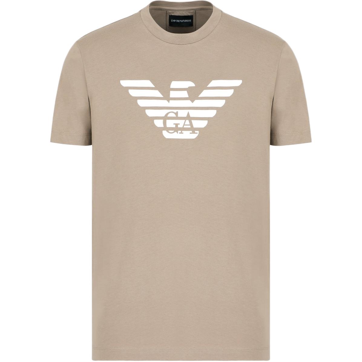Emporio Armani Logo Round Neck Short Sleeve T-Shirt Men tops Brown Khaki 8N1TN5-1JPZZ-M6117 XL