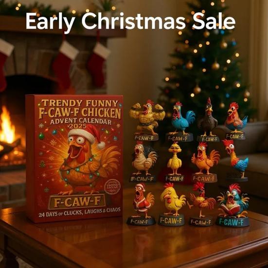 F-Caw-F Tavuklu Takvim 2025 24 Gün Tavuk Süsleri Noel Geri Sayım Takvimi Yenilikçi Civciv Hayvan Figürleri Seti