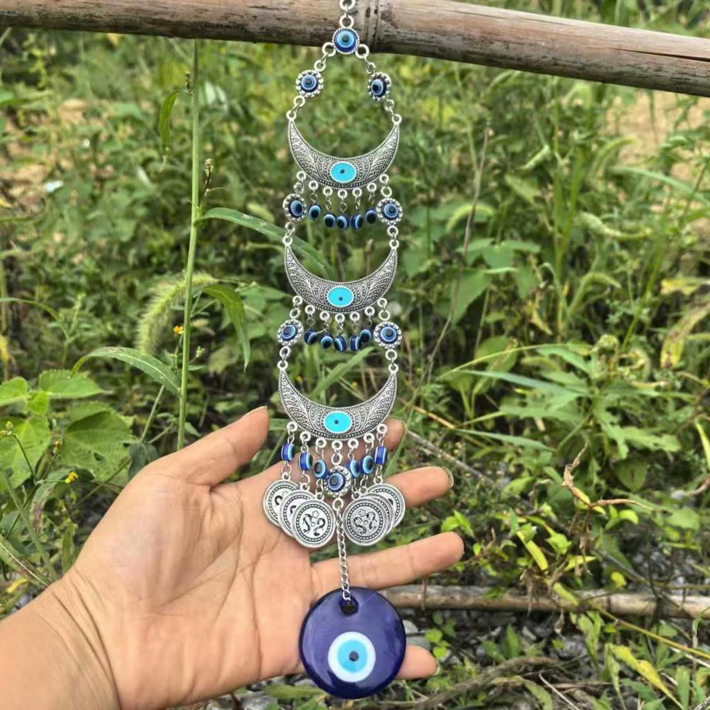 Clopoței de vânt cu ochi de demon, formă de lună, norocos, pentru mașina, casa și grădina, ornamente suspendate, ornament de perete, decor