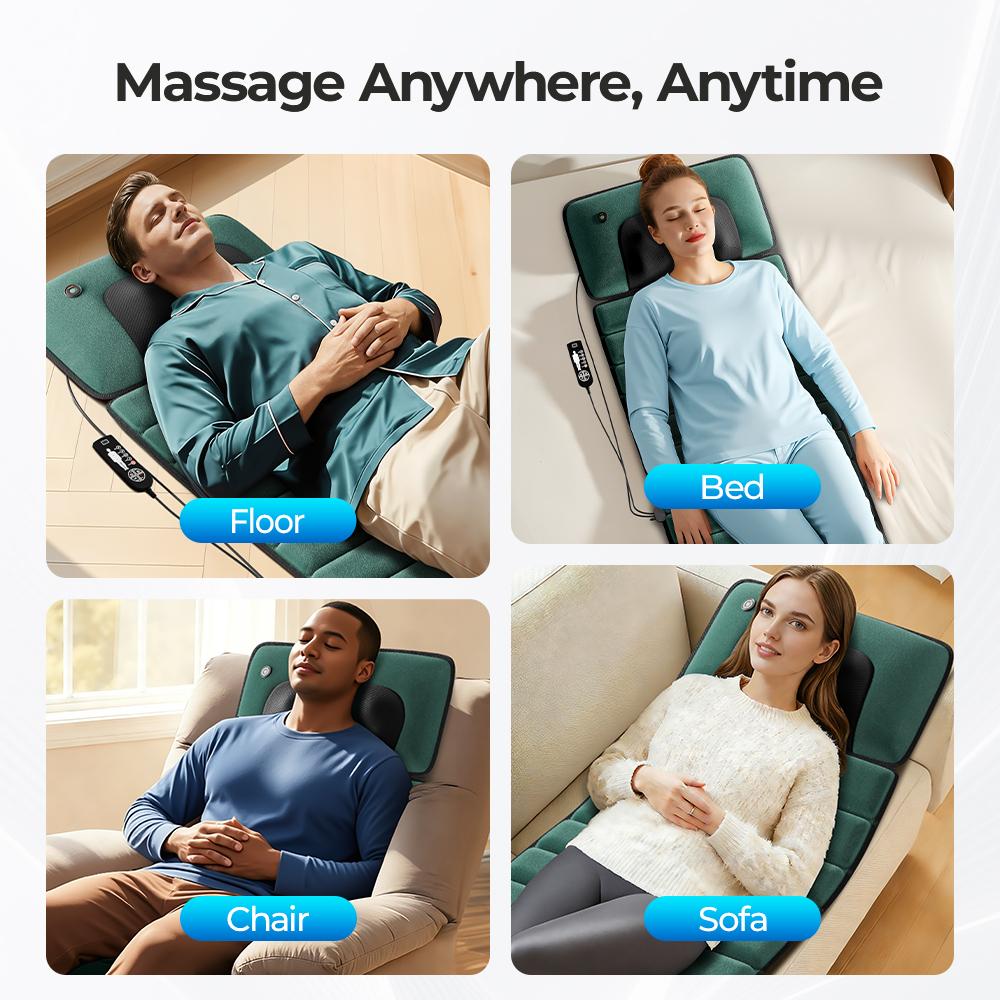 Electric Massage Cushion Full Body Massager (Leg Massage Excluded) Memory Foam 155×50×3cm Shoulder Neck/Back Hip Massage With Heating