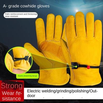 1 Pair Yellow Welding Gloves Heat-Resistant Work Gloves High Quality Cowhide Gloves  Workplace