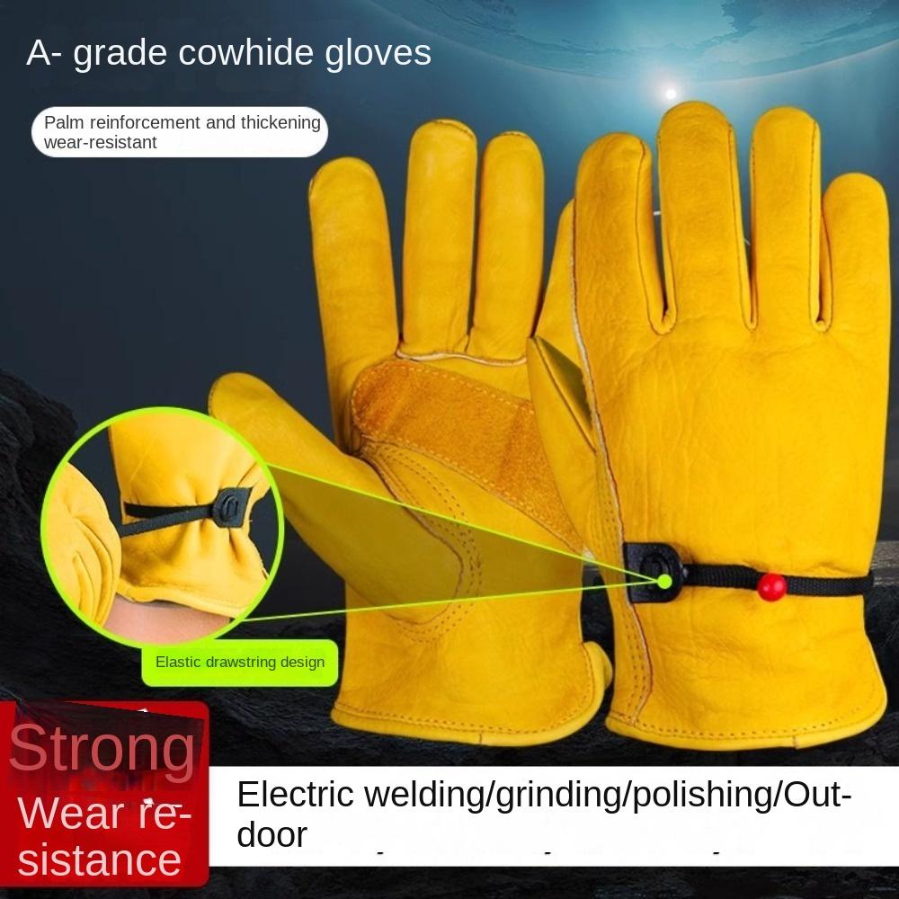 1 Pair Yellow Welding Gloves Heat-Resistant Work Gloves High Quality Cowhide Gloves  Workplace
