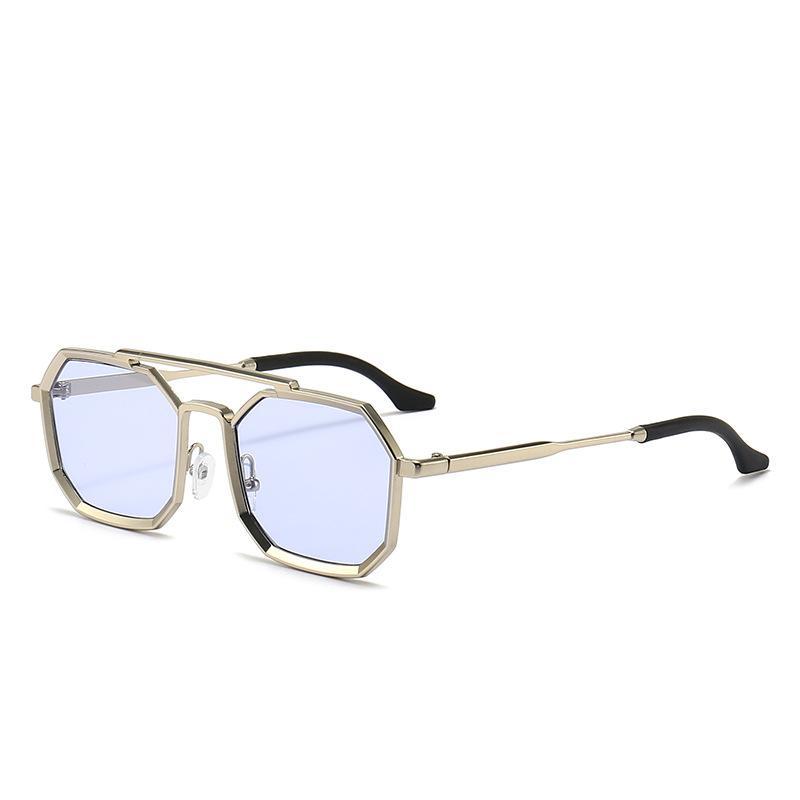 Metal Frames Sunglasses For Men Women Fashion Polygonal Double Bridges Sun Glasses Luxury Brand Outdoor Driving Eyewear